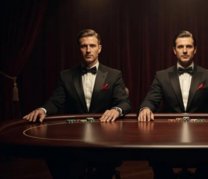 Profesjonalni krupierzy prowadzący rozrywkowe stoły pokerowe i ruletkę podczas eventu